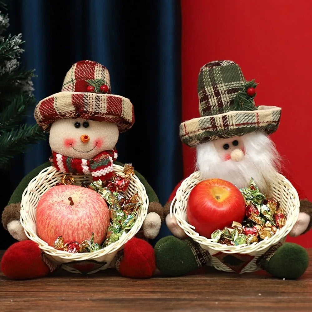 Christmas Candy Basket with Santa & Snowman Doll | Festive Bowl Christmas Candy Basket Axl