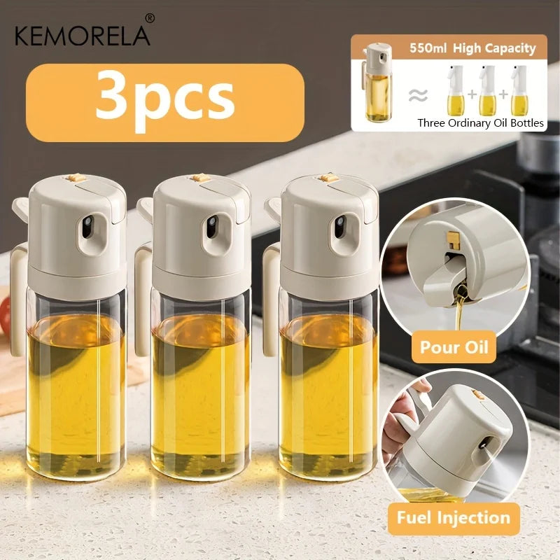 KEMORELA 550ml Glass Oil Sprayer Bottle – 2-in-1 Dispenser Oil Sprayer Bottle Axl 3PCS