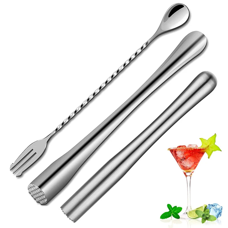 PGY Stainless Steel Cocktail Muddler & Bar Mixing Spoon Set Cocktail Bar Tool Set Axl