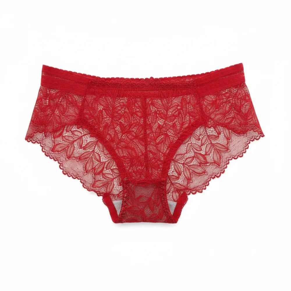 Women's Lace Mesh Briefs – Seamless Low-Rise Underwear Women's Briefs Axl Red One Size 1pc