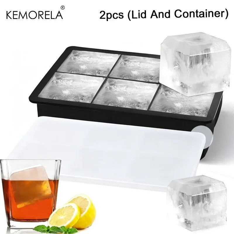 Giant Silicone Ice Cube Tray with Lid – 4/6 Grid Jumbo Mold Silicone Ice Tray Axl