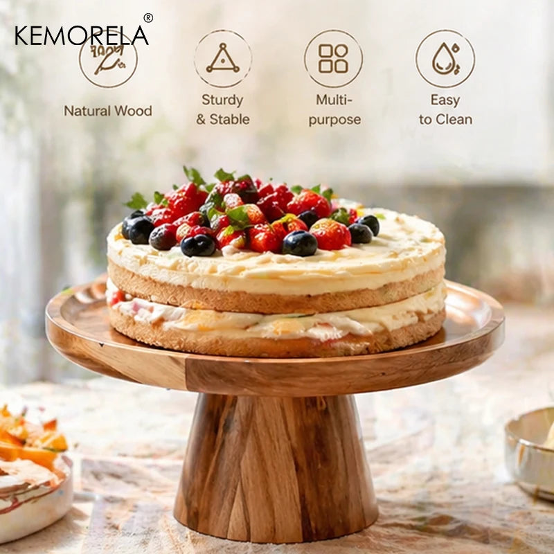 Elevated Wooden Cake & Fruit Serving Tray | Natural Wood Stand Wooden Serving Tray Axl