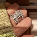 Huitan Wide CZ Cocktail Ring | Women's Silver Pave Statement Ring CZ Cocktail Ring Axl T0181 7