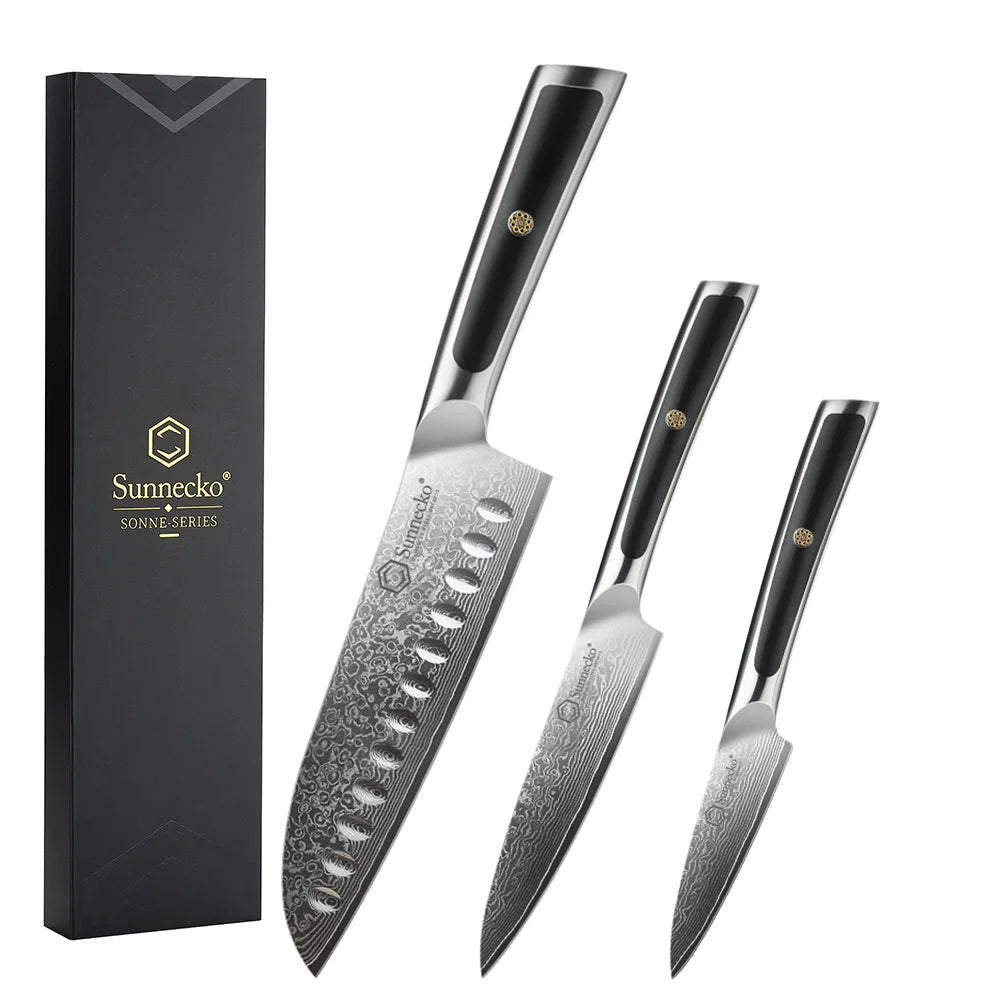 Sunnecko Damascus Chef Knife Set – 67-Layer VG10 Steel, 1–7 Pcs Damascus Knife Set Axl 3PCS Knives Set C China Mainland