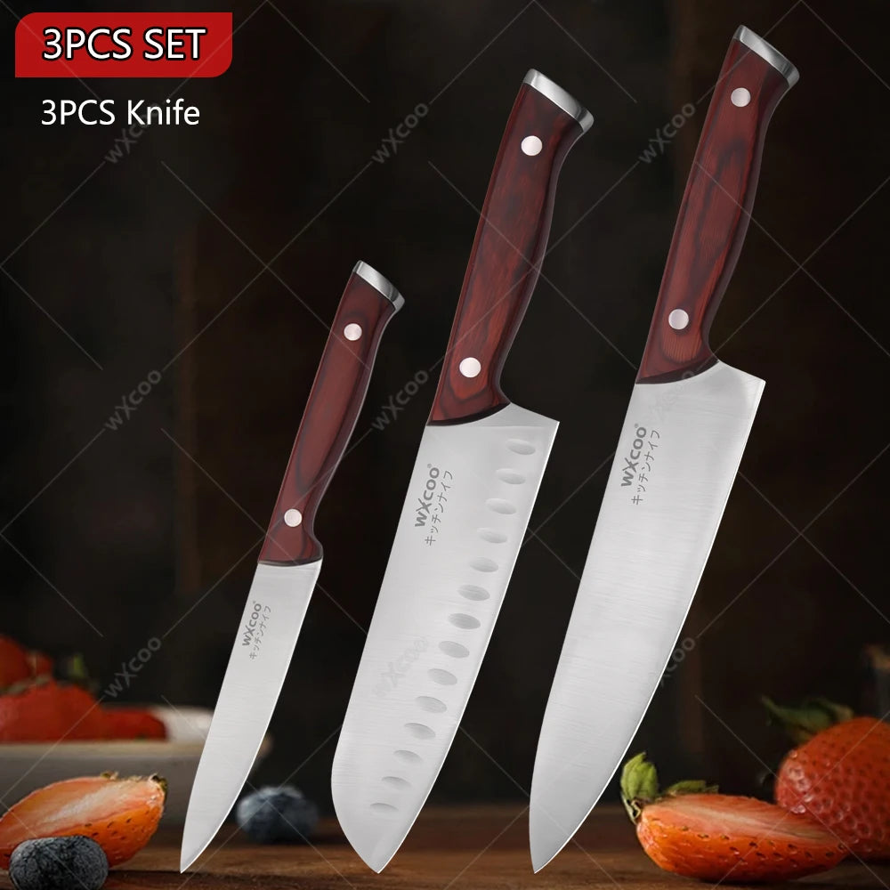 WXCOO Japanese Santoku Knife | Wooden Handle Kitchen Knife Kitchen Knife Axl 3PCS