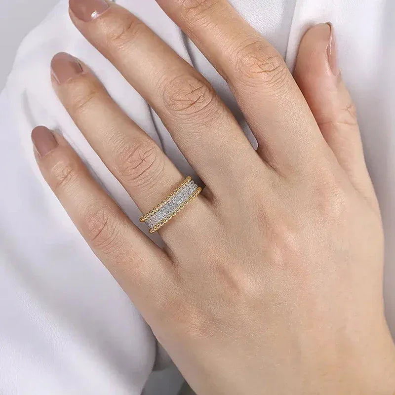 Huitan Two-Tone CZ Women's Ring – Trendy Engagement Band Fashion Ring Axl