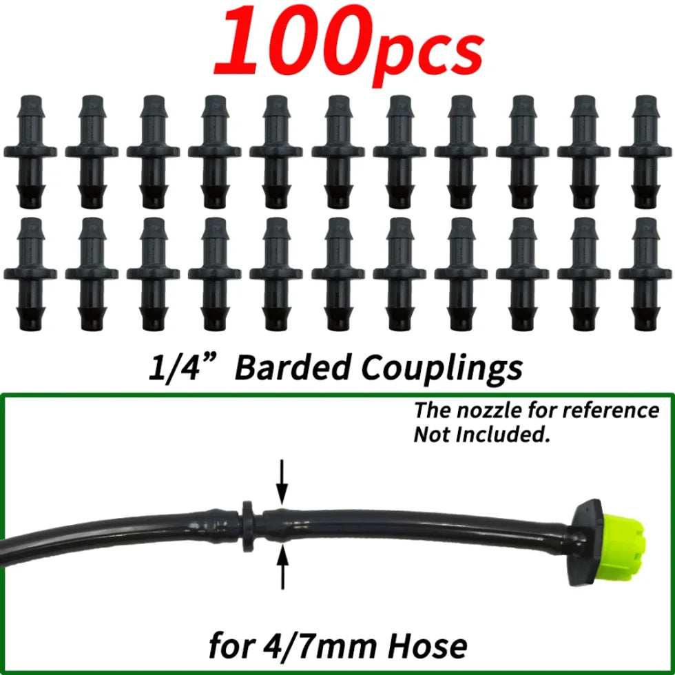1/4" Barbed Straight Connectors for 4/7mm Drip Irrigation Hose Drip Irrigation Fittings Axl