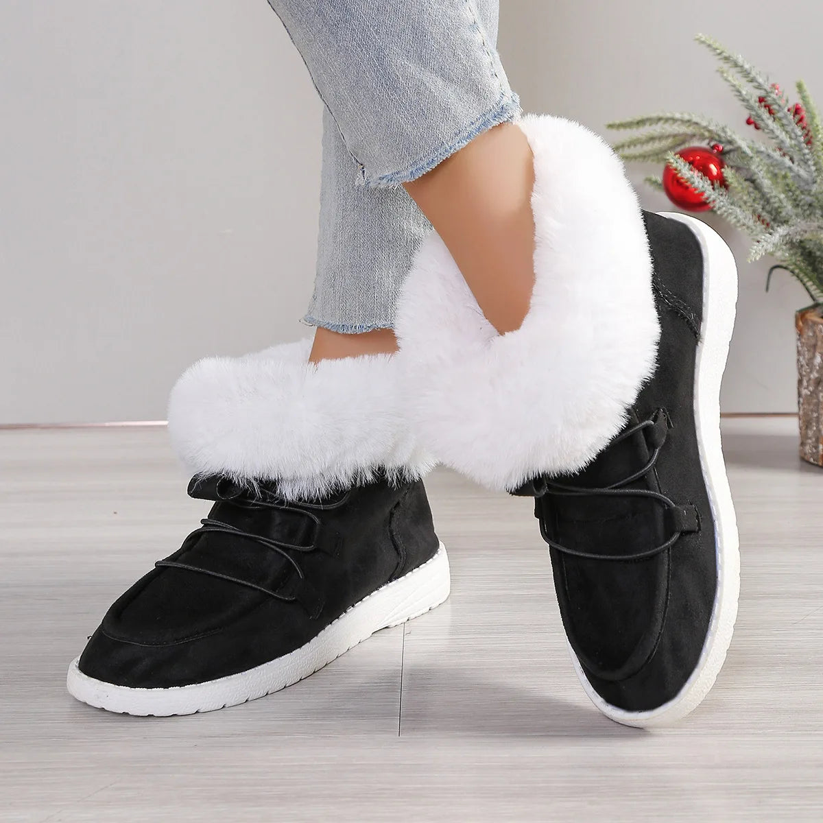 Women's Slip-On Plush Lined Faux Suede Ankle Snow Boots Women's Ankle Boots Axl black 36