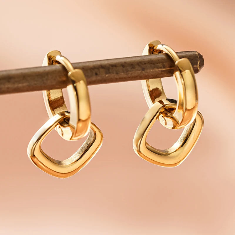 Huitan Geometric Square Drop Earrings | Stainless Steel Women Drop Earrings Axl