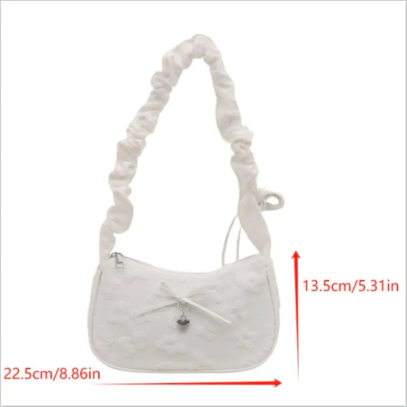 Bow Floral Pleated Crescent Crossbody Bag | Women's Handbag Crossbody Shoulder Bag Axl