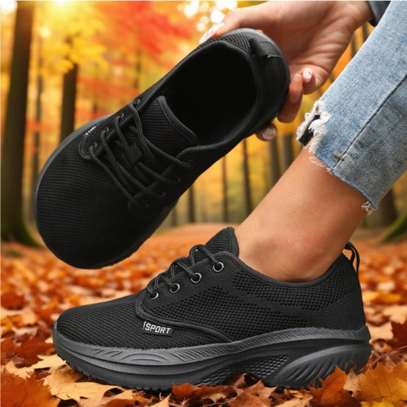 Women's Wide Toe Platform Sneakers | Breathable Memory Foam Platform Sneakers Axl All Black 45