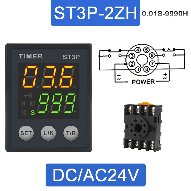 LCD Digital Programmable Time Relay ST3P 12V/24V/220V + Socket Programmable Time Relay Axl ST3P-2ZH 24V