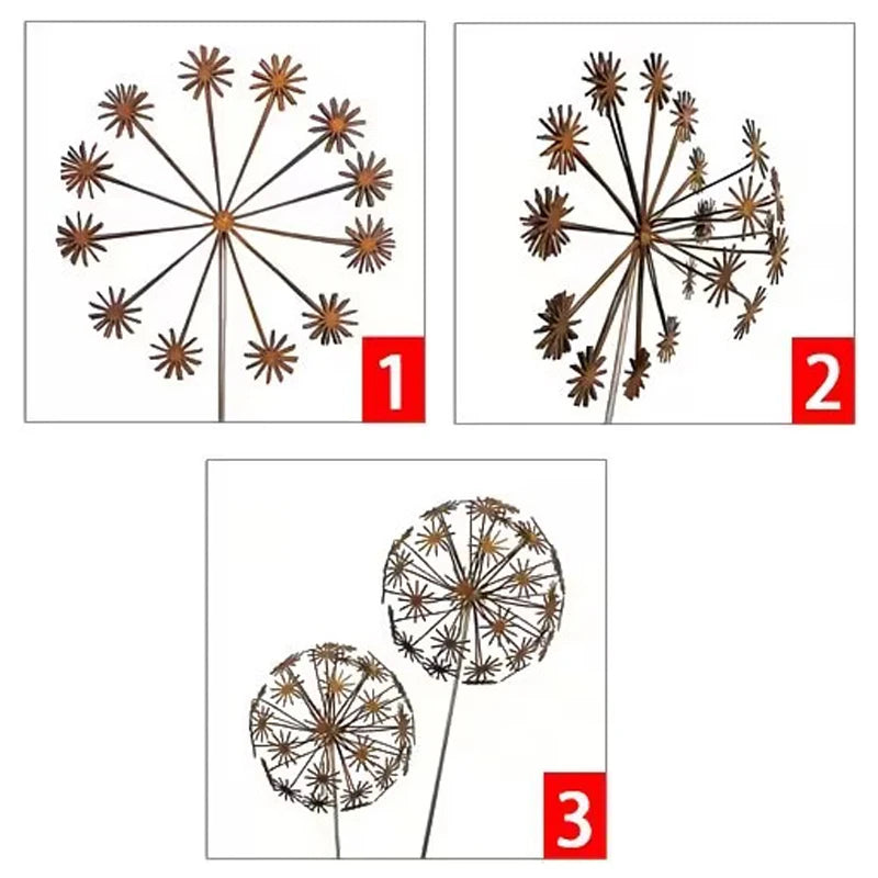 Vintage 3D Metal Dandelion Garden Stake | Rustic Iron Decor Garden Stake Axl
