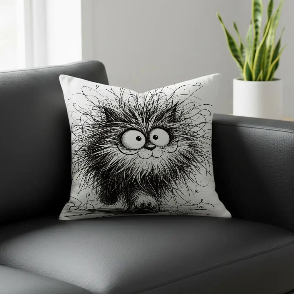 Whimsical Cat Linen Cushion Cover – Sofa, Bed & Chair Decor Decorative Cushion Cover Axl White3 30X30cm