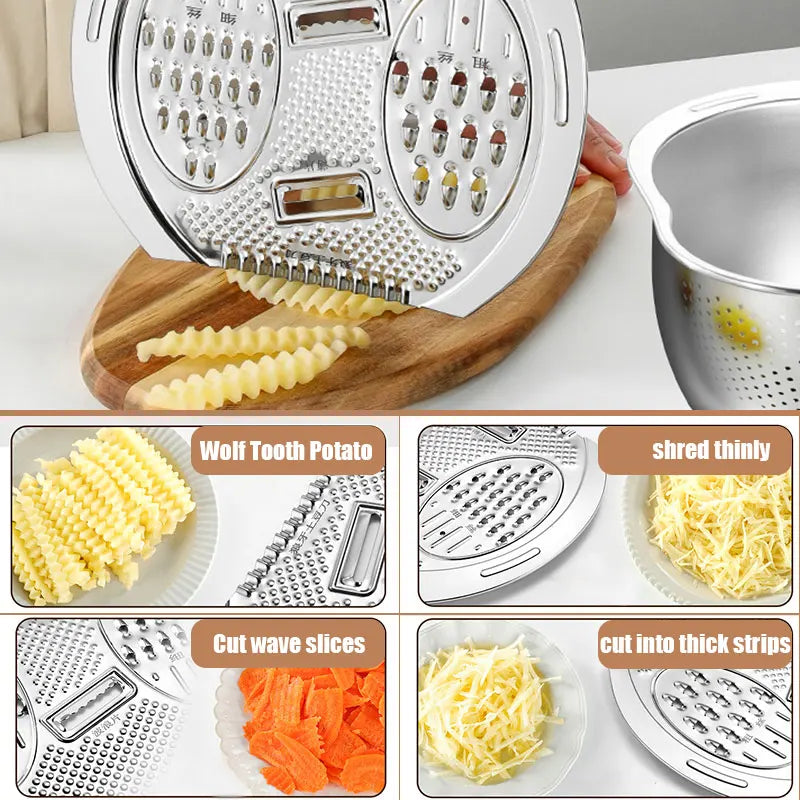 Stainless Steel Colander Set – Rice Washing Bowl & Grater Kitchen Colander Set Axl