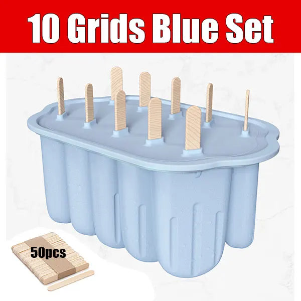 Silicone Popsicle Mold Set – Easy Release Ice Pop Maker & Sticks Popsicle Mold Set Axl 10 Grids Blue Set