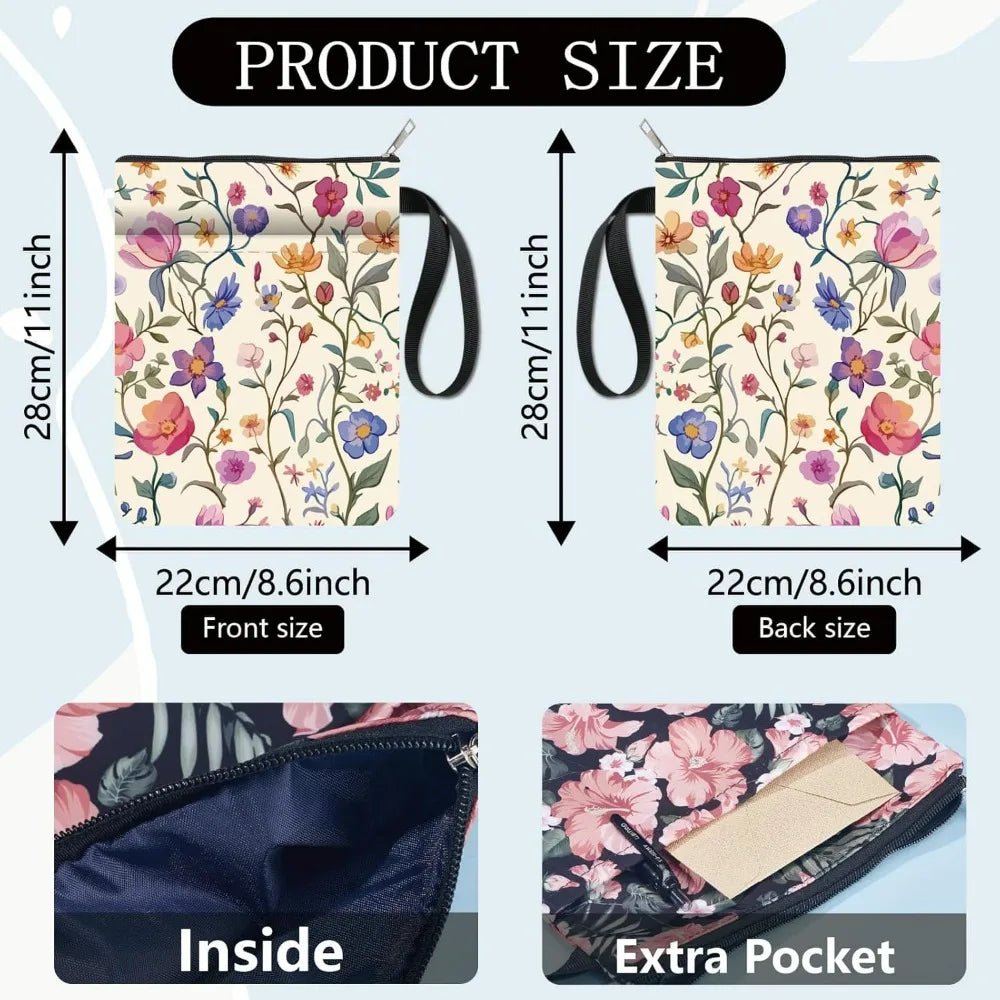 Flower Book Sleeve – Washable Fabric Cover with Zipper & Pocket Fabric Book Cover Axl