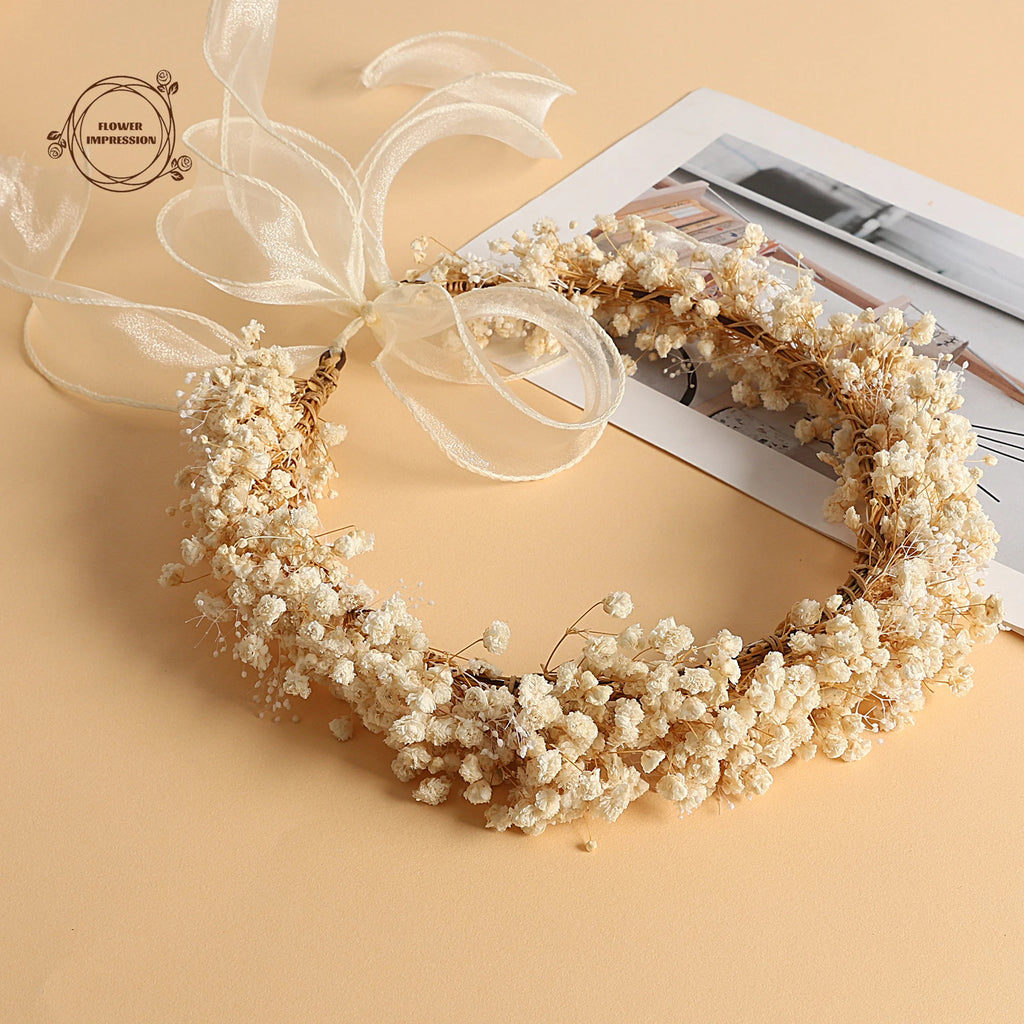 Handmade Baby's Breath Flower Crown – Dry Gypsophila Wreath Flower Crown Wreath Axl