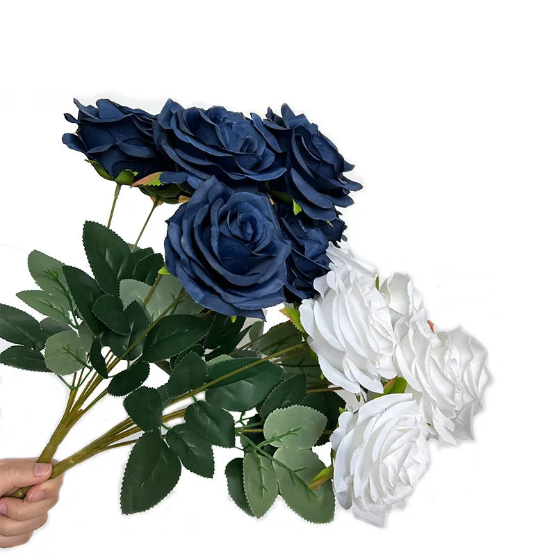 9-Head Faux Silk Rose Bouquet – Wedding & Home Floral Decor Artificial Flower Bouquet Axl