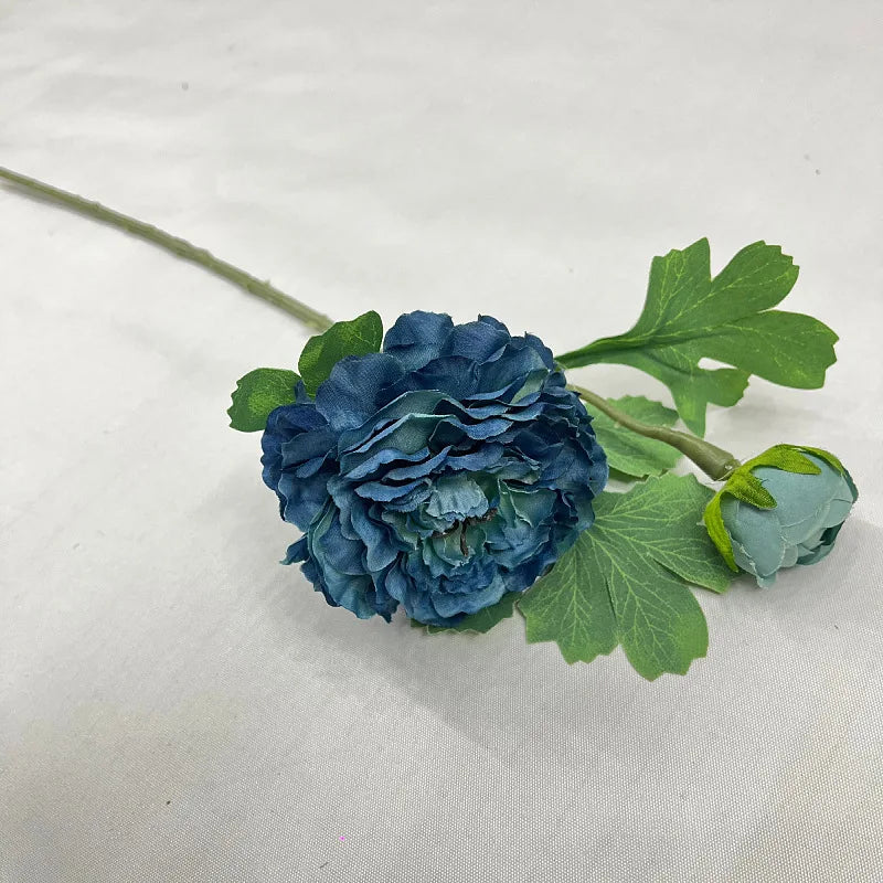 4-Pack Silk Ranunculus Artificial Flower Branches | 2-Head Stems Artificial Flowers Axl blue