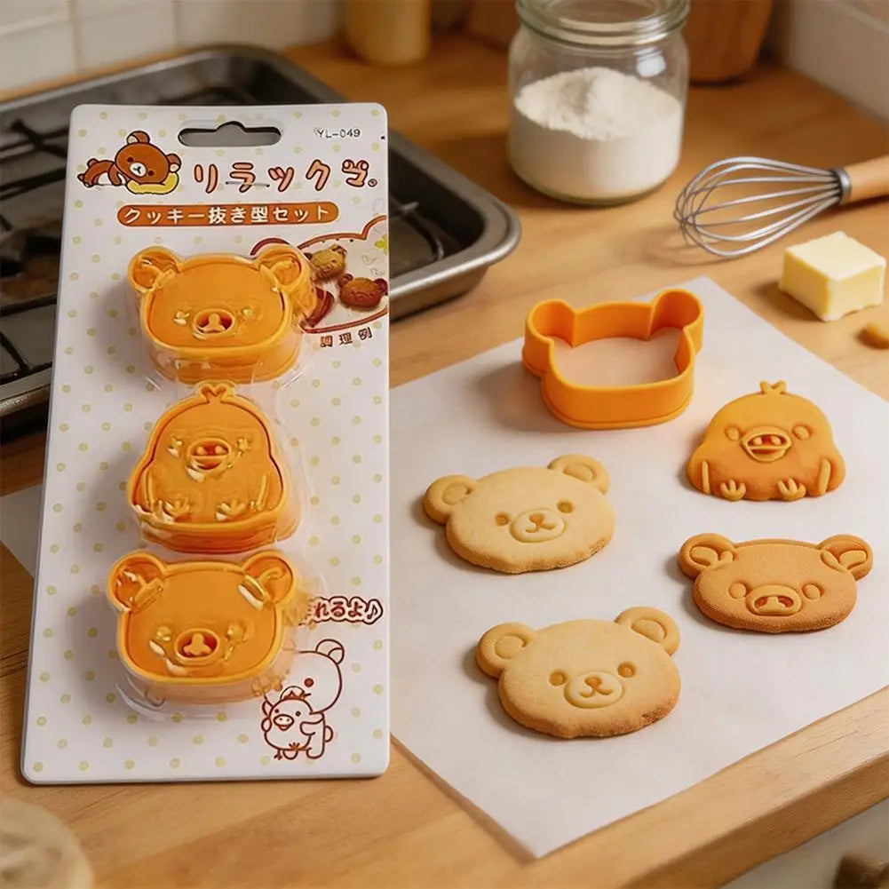 3-Piece Bear & Chick Cookie Cutter Sandwich Mold Baking Set Cookie Cutter Set Axl