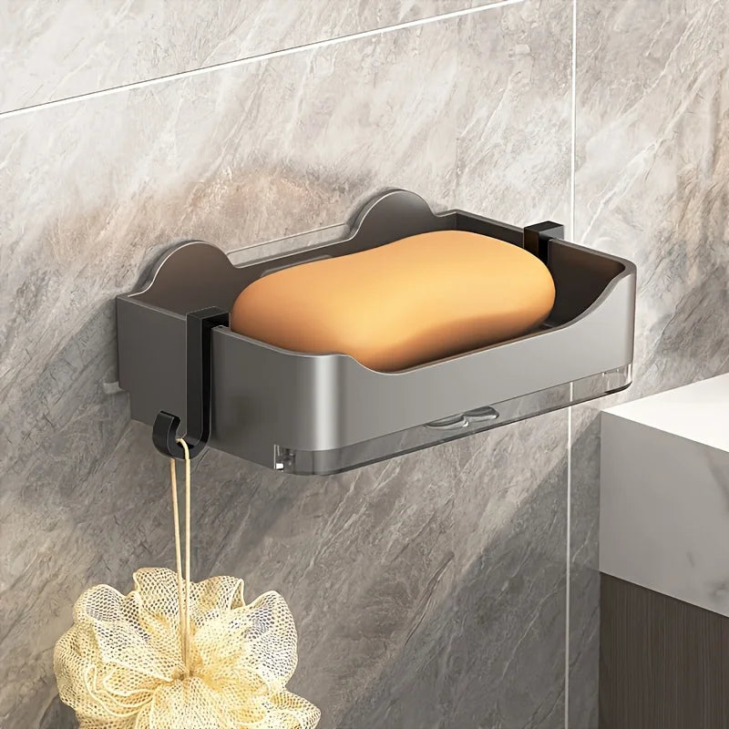 Wall-Mounted No-Drill Soap Dish Holder – Double Layer Drainer Soap Dish Holder Axl Grey