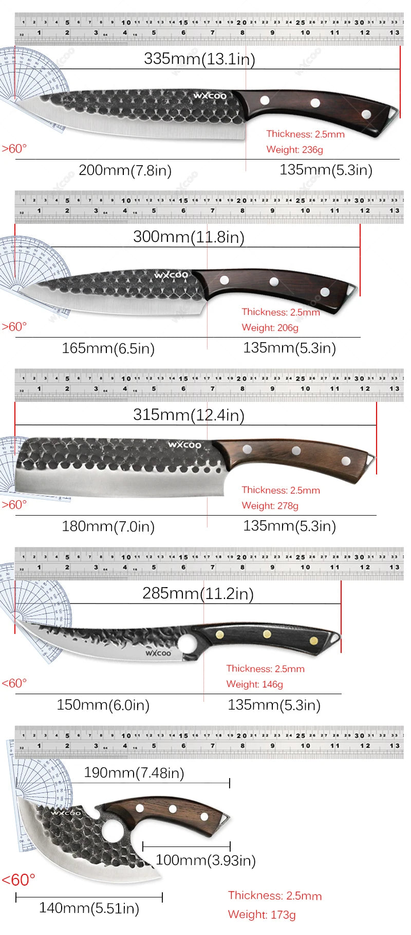 WXCOO Forged Chef Knife Set – Boning, Cleaver & Butcher Chef Knife Set Axl