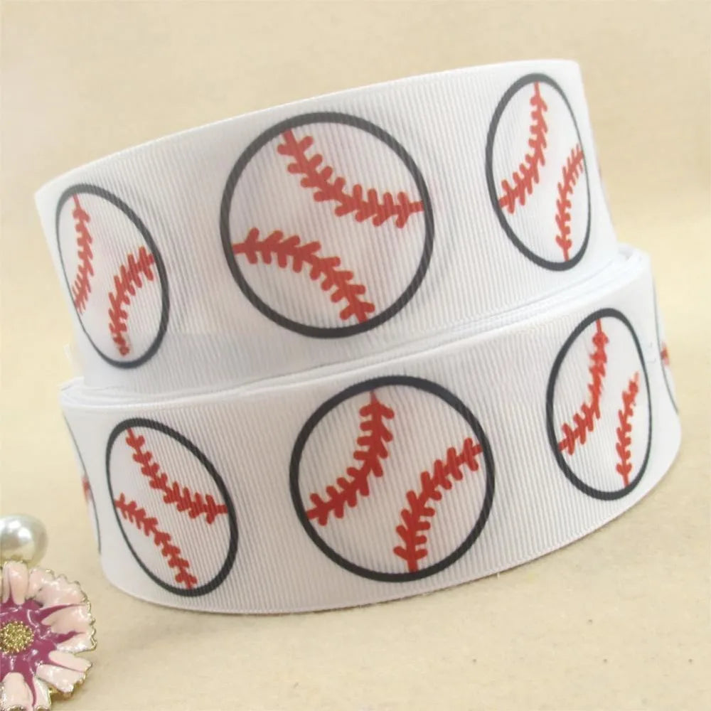 Baseball Grosgrain Ribbon 1 Inch 50 Yards – White Sports Print Craft Ribbon Axl