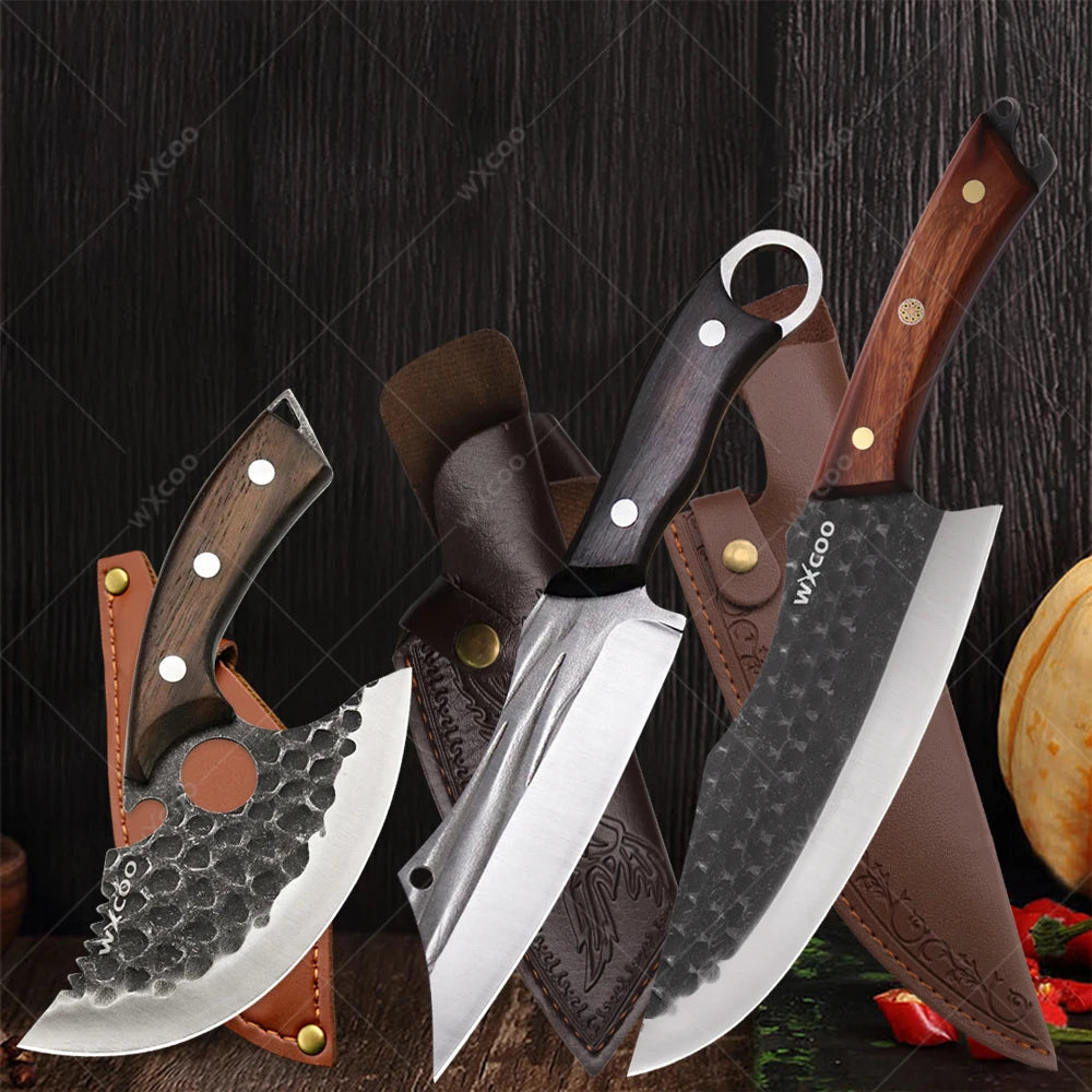 WXCOO High Carbon Forged Meat Cleaver & Chef Knife Set Kitchen Knife Set Axl