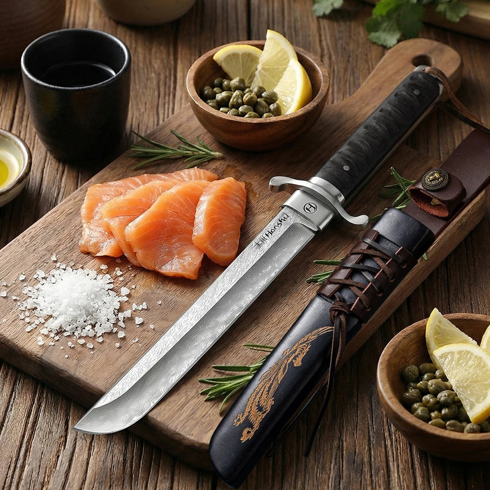 Damascus Steel Chef's Knife – 19cm Japanese Kitchen Knife Damascus Kitchen Knife Axl