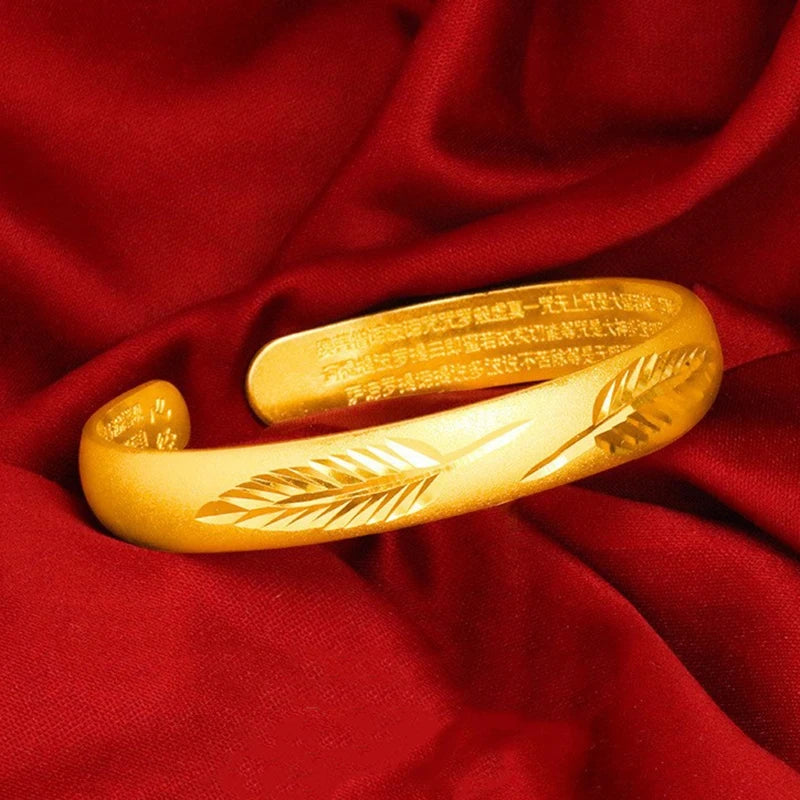 Ancient Heart Sutra Gold Dragon Leaf Bracelet for Women Cuff Bracelet Axl