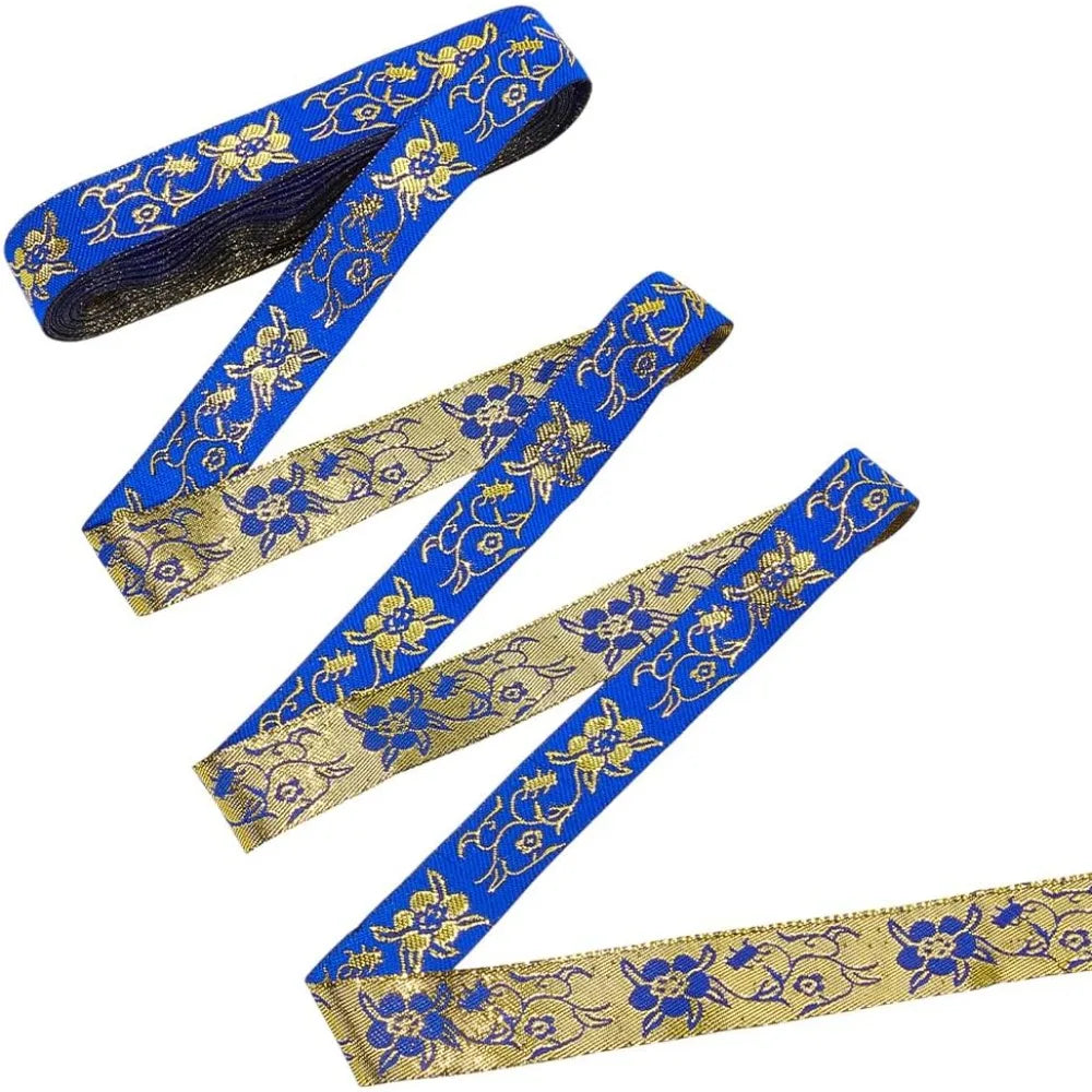 Blue Ethnic Jacquard Ribbon 20mm – Boho Floral Trim 7.7 Yds Jacquard Ribbon Trim Axl