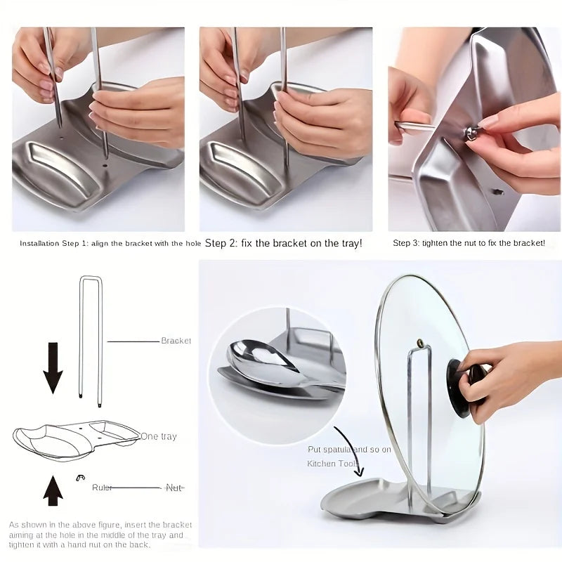 Stainless Steel Pot Lid Rack – No-Drill Countertop Organizer Lid Storage Rack Axl
