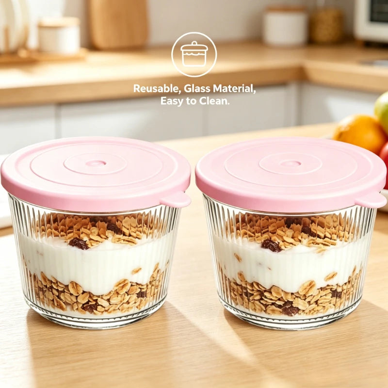 Small Glass Bowls with Lids – Stackable Clear Stripe Containers Glass Storage Bowl Axl