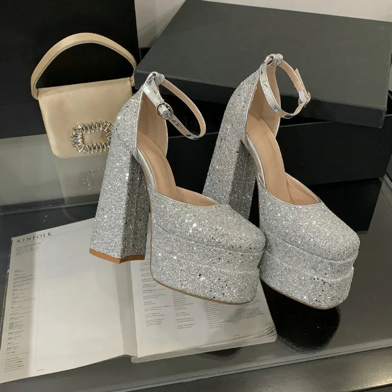 Women's Silver Platform High Heel Sandals | Luxury Party Pumps High Heel Sandals Axl silver 35