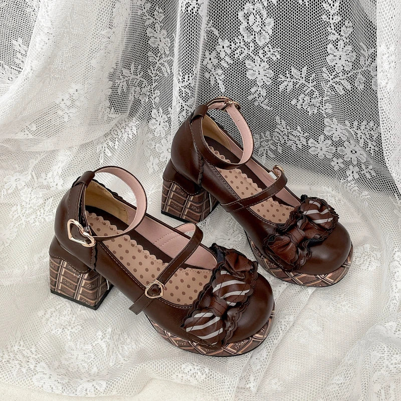 Lolita Gothic Butterfly-Knot Platform Mary Jane Pumps Platform Mary Jane Pumps Axl Brown 39