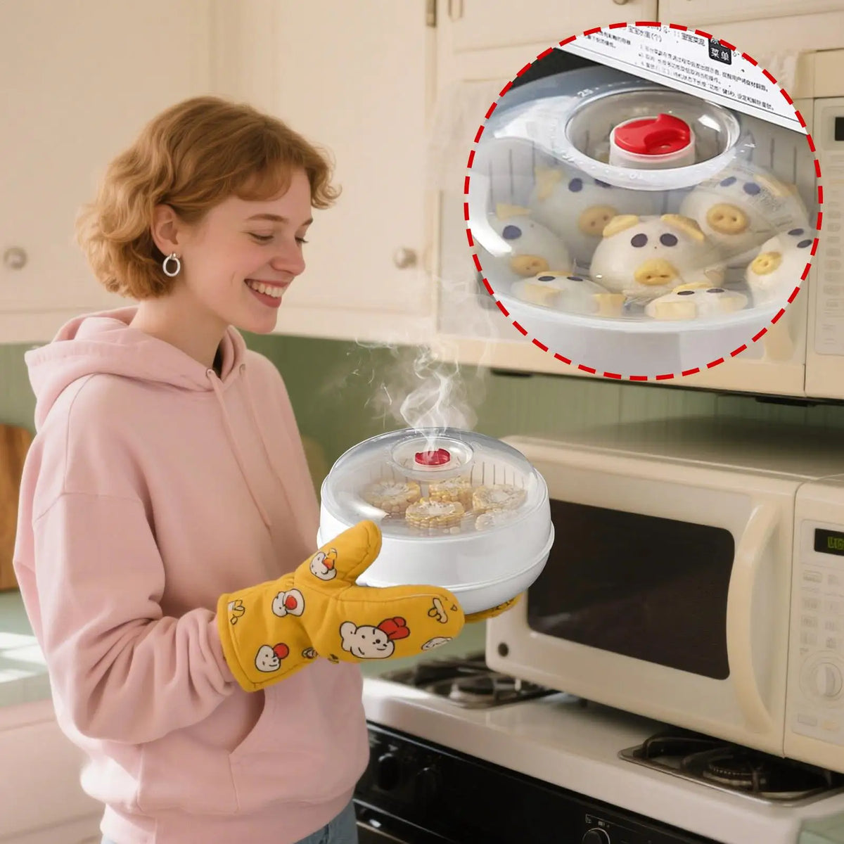 Large Capacity Microwave Food Steamer Box with Lid & Steam Vent Microwave Food Steamer Axl