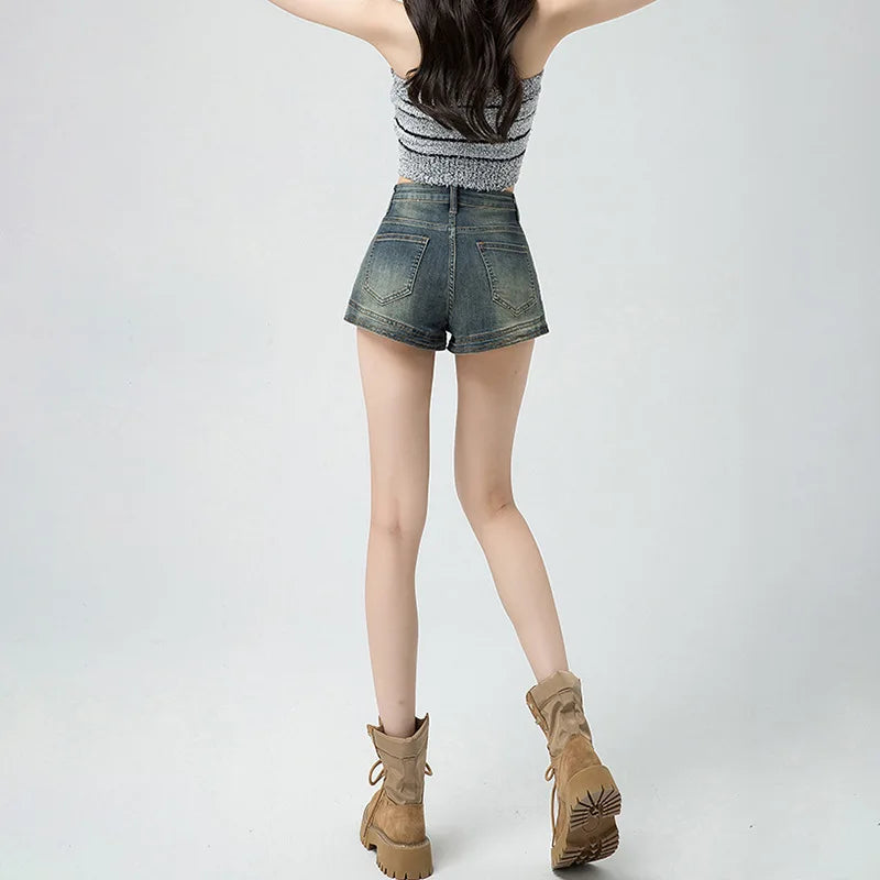 Women's High Waist Denim Shorts – Vintage Blue Streetwear Women's Denim Shorts Axl