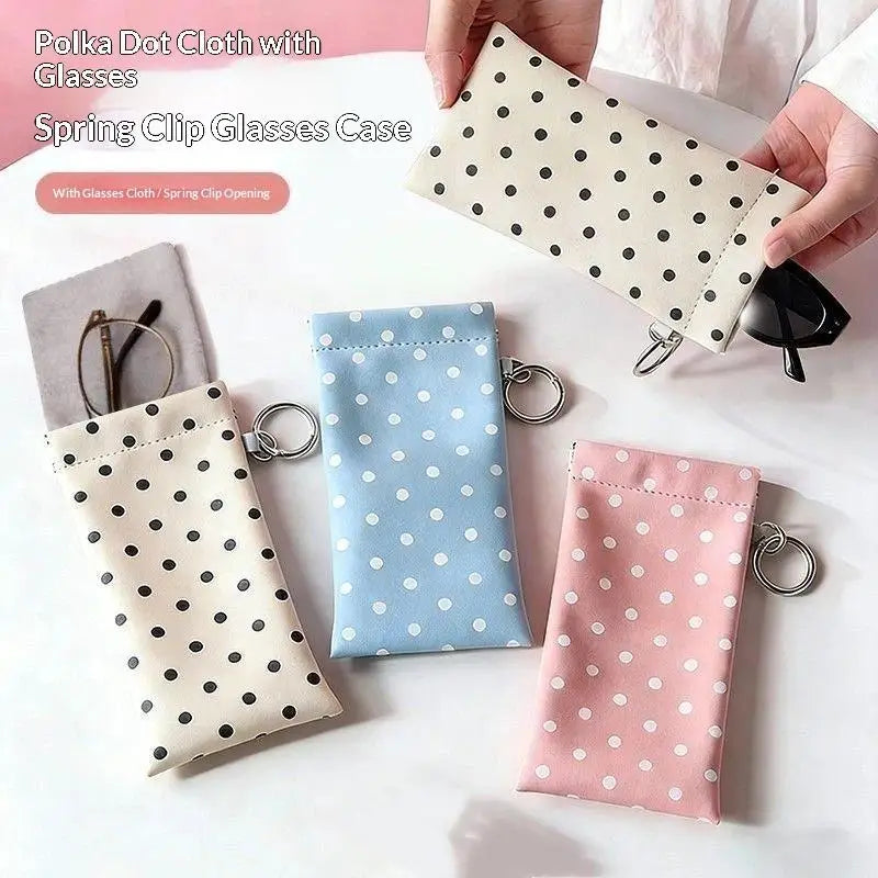 Polka Dot Eyeglass Pouch with Keychain – Soft PU Leather Case Eyeglass Case Axl