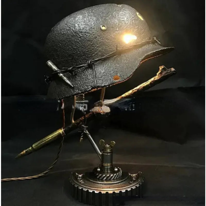 WWII Helmet Table Lamp – Retro Resin War Style Desk Light Decorative Table Lamp Axl