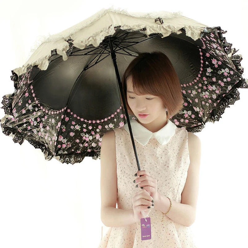 UV Lace Folding Umbrella for Women – Windproof Sun & Rain Folding Umbrella Axl