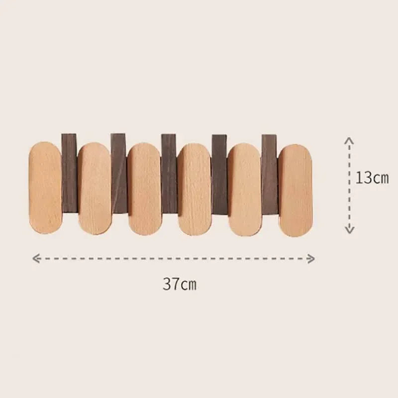 Piano Key Wall-Mounted Coat Rack – 12-Hook Oak Wood Organizer Wall-Mounted Coat Rack Axl Style C-5 Hooks