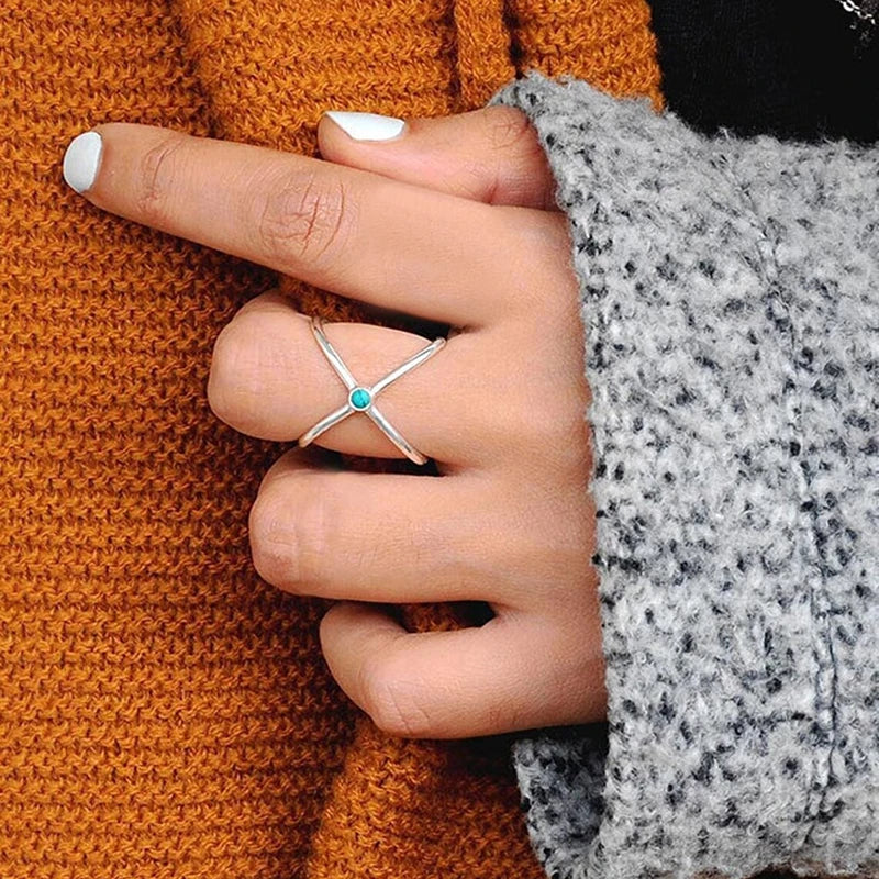 Huitan Bohemian Cross Ring – Blue Imitation Turquoise Women Fashion Ring Axl