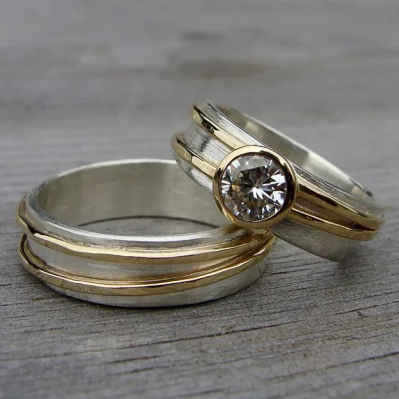 Huitan Two-Tone CZ Bridal Ring Set for Women | 2 Piece Bridal Ring Set Axl