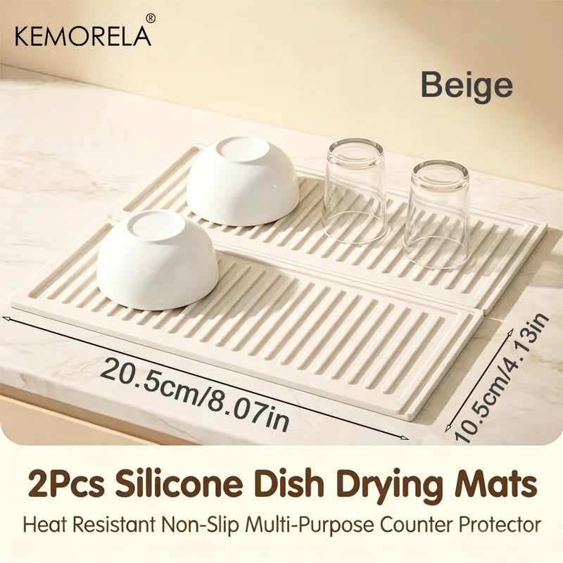 2pc Silicone Dish Drying Mats – Non-Slip & Heat Resistant Dish Drying Mat Axl 2PCS-Beige L
