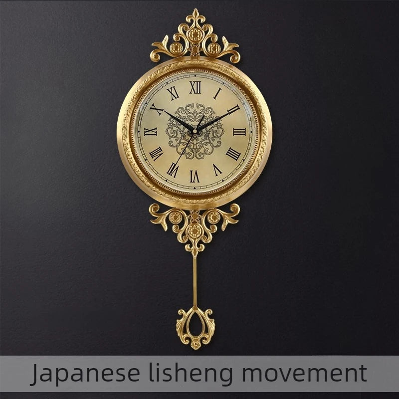Large Brass Pendulum Wall Clock – Luxury Silent Gold Decor Wall Clock Axl 60.5CM-Metal Roman