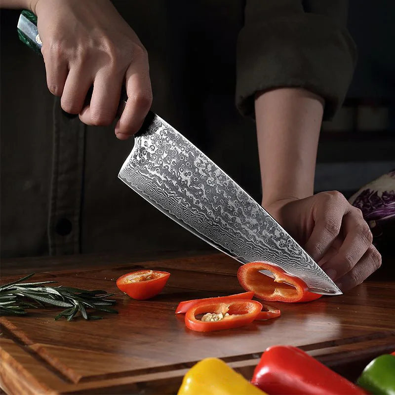 Damascus Steel Chef Knife – Japanese Kitchen Knife Wood Handle Damascus Chef Knife Axl