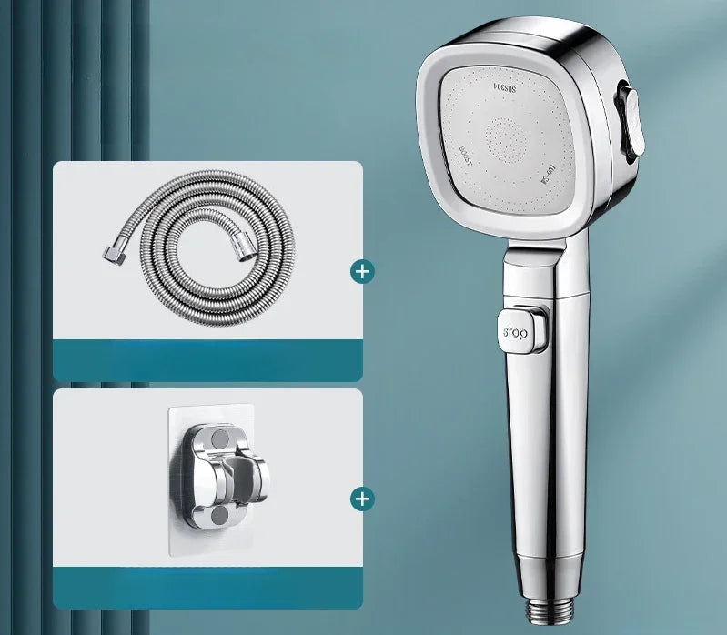 3-Mode High Pressure Water-Saving Handheld Shower Head Handheld Shower Head Axl Silver 3pcs set