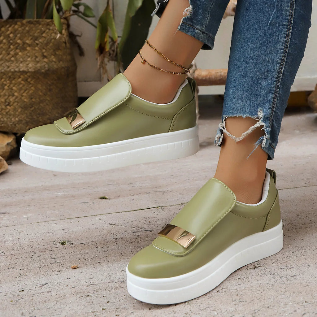 Women's Plus Size Slip-On Platform Loafers | PU Leather Sneakers Platform Loafers Axl