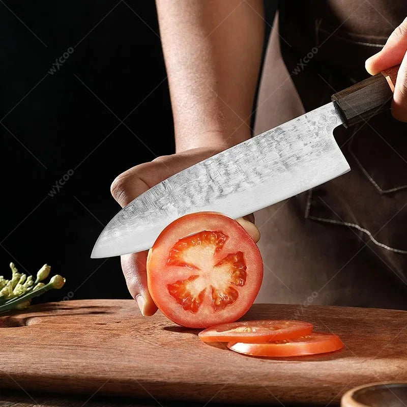 WXCOO Santoku Knife – Forged Hammer Pattern Chef Knife Santoku Chef Knife Axl